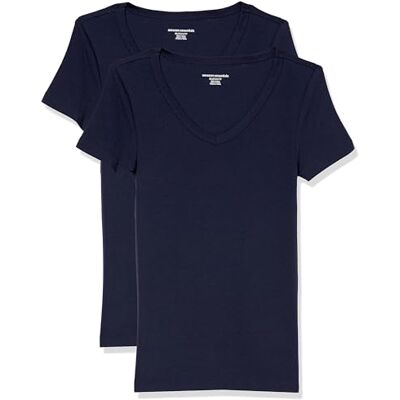 Amazon Essentials Damen Kurzärmeliges T-Shirt mit V-Ausschnitt, Schmale Passform, 2er-Pack, Marineblau, XS Amazon Essentials Damen Kurzärmeliges T-Shirt mit V-Ausschnitt, Schmale Passform, 2er-Pack, Marineblau, XS
