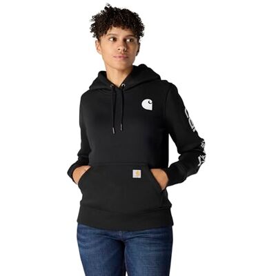 Carhartt Damen Relaxed Fit, mittelschweres Sweatshirt mit Logo-Grafik auf dem Ärmel, Schwarz, XL Carhartt Damen Relaxed Fit, mittelschweres Sweatshirt mit Logo-Grafik auf dem Ärmel, Schwarz, XL