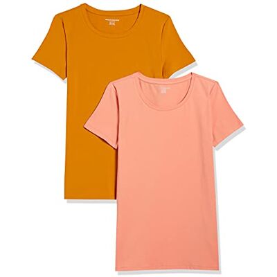 Amazon Essentials Damen T-Shirt mit kurzen Ärmeln und Rundhalsausschnitt in normaler Passform, 2er-Pack, Goldgelb/Korallenorange, XXL Amazon Essentials Damen T-Shirt mit kurzen Ärmeln und Rundhalsausschnitt in normaler Passform, 2er-Pack, Goldgelb/Korallenorange, XXL