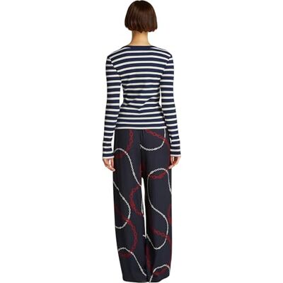 Tommy Hilfiger Damen Langarmshirt Slim Henley mit Knopfleiste, Mehrfarbig (Dark Night Navy/Calico STP), M Tommy Hilfiger Damen Langarmshirt Slim Henley mit Knopfleiste, Mehrfarbig (Dark Night Navy/Calico STP), M