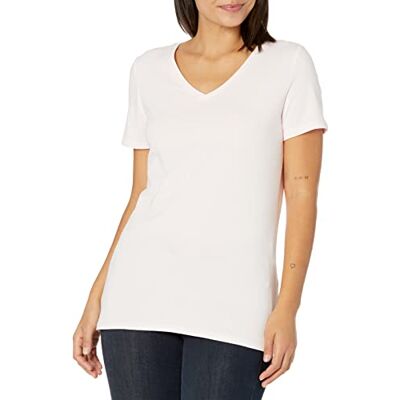 Amazon Essentials Damen Kurzärmliges Regular-Fit-T-Shirt (Varianten mit Rundhalsausschnitt und V-Ausschnitt), Pack of 2, Hellrosa/Hellgrau Meliert, XS Amazon Essentials Damen Kurzärmliges Regular-Fit-T-Shirt (Varianten mit Rundhalsausschnitt und V-Ausschnitt), Pack of 2, Hellrosa/Hellgrau Meliert, XS