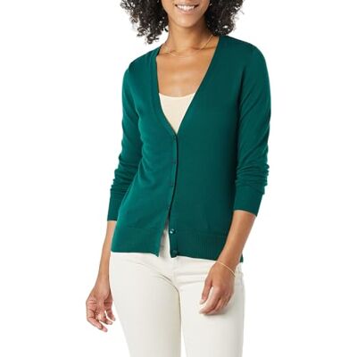 Amazon Essentials Damen Leichter Cardigan-Pulli, Dunkelgrün, XL Amazon Essentials Damen Leichter Cardigan-Pulli, Dunkelgrün, XL