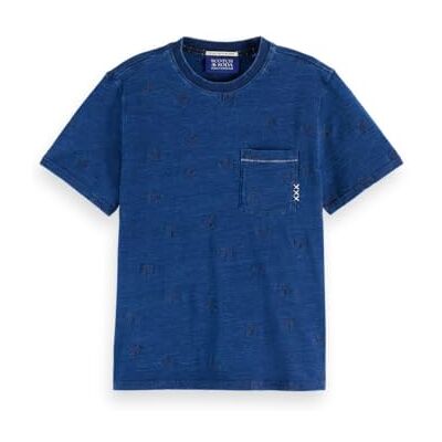 Scotch & Soda Washed Indigo Regular Fit T-Shirt mit Allover-Stickerei, Washed Ind U417, M Scotch & Soda Washed Indigo Regular Fit T-Shirt mit Allover-Stickerei, Washed Ind U417, M