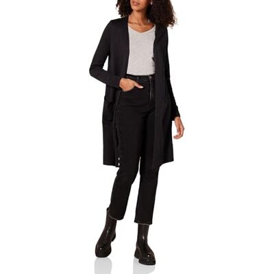 Amazon Essentials Damen Leichter, Länger Geschnittener, Langärmliger Cardigan-Pullover Mit Offener Vorderseite (In Übergröße Erhältlich), Schwarz, L Amazon Essentials Damen Leichter, Länger Geschnittener, Langärmliger Cardigan-Pullover Mit Offener Vorderseite (In Übergröße Erhältlich), Schwarz, L