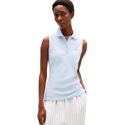 Tommy Hilfiger Damen Poloshirt Ärmellos 1985 Slim Fit, Blau (Breezy Blue), XL Tommy Hilfiger Damen Poloshirt Ärmellos 1985 Slim Fit, Blau (Breezy Blue), XL