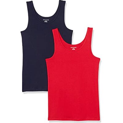 Amazon Essentials Damen Tanktop, Schmale Passform, 2er-Pack, Marineblau/Rot, XXL Amazon Essentials Damen Tanktop, Schmale Passform, 2er-Pack, Marineblau/Rot, XXL