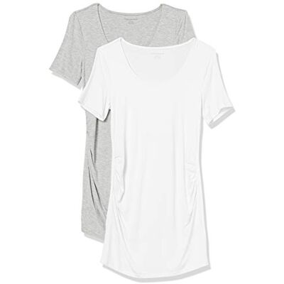 Amazon Essentials Damen Kurzärmeliges Umstands-T-Shirt mit U-Ausschnitt und Raffung, 2er-Pack, Hellgrau Meliert/Weiß, XXL Amazon Essentials Damen Kurzärmeliges Umstands-T-Shirt mit U-Ausschnitt und Raffung, 2er-Pack, Hellgrau Meliert/Weiß, XXL