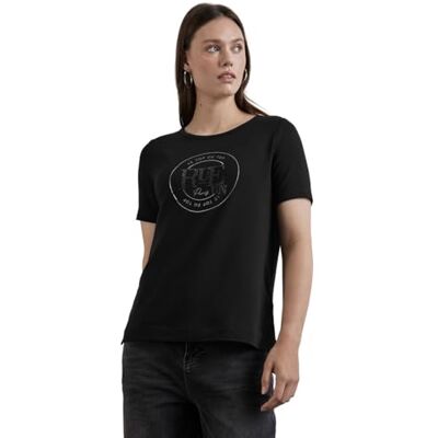 Street One Damen A322255 T-Shirt Mit Artwork, Schwarz,36 Street One Damen A322255 T-Shirt Mit Artwork, Schwarz,36