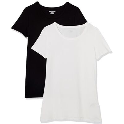 Amazon Essentials Damen T-Shirt mit kurzen Ärmeln und Rundhalsausschnitt in normaler Passform, 2er-Pack, Schwarz/Weiß, XS-S Amazon Essentials Damen T-Shirt mit kurzen Ärmeln und Rundhalsausschnitt in normaler Passform, 2er-Pack, Schwarz/Weiß, XS-S