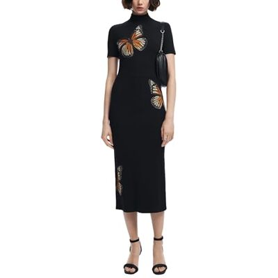 Desigual Damen Woman Knit Short Sleeve Dress, Schwarz, M EU Desigual Damen Woman Knit Short Sleeve Dress, Schwarz, M EU