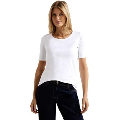 Cecil Basic T-Shirt mit Rundhals in Unifarbe White M Cecil Basic T-Shirt mit Rundhals in Unifarbe White M