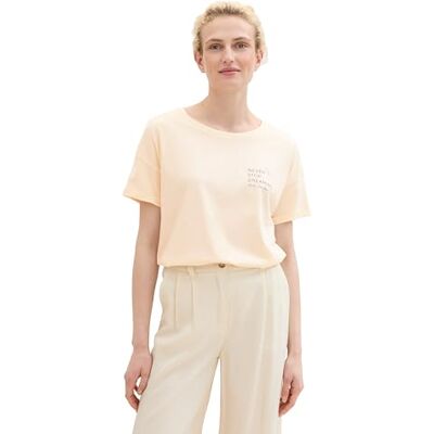 TOM TAILOR Damen Basic T-Shirt mit Schriftzug,28130 Soft Buttercream, XXXL TOM TAILOR Damen Basic T-Shirt mit Schriftzug,28130 Soft Buttercream, XXXL