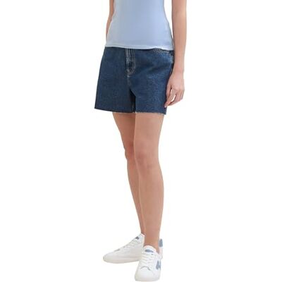 TOM TAILOR Denim Damen Mom High Waist Jeans Shorts, Used Dark Stone Blue Denim, XS TOM TAILOR Denim Damen Mom High Waist Jeans Shorts, Used Dark Stone Blue Denim, XS