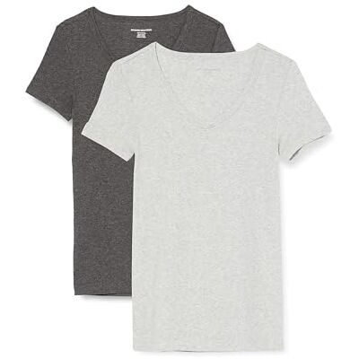 Amazon Essentials Damen Kurzärmeliges T-Shirt mit V-Ausschnitt, Schmale Passform, 2er-Pack, Dunkelgrau Meliert/Hellgrau Meliert, XS Amazon Essentials Damen Kurzärmeliges T-Shirt mit V-Ausschnitt, Schmale Passform, 2er-Pack, Dunkelgrau Meliert/Hellgrau Meliert, XS