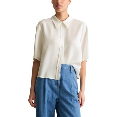 Marc O' Polo Marc OߴPolo Denim Damen Kurzarmbluse Cropped Relaxed Fit, Weiß (Silky White), XS Marc O' Polo Marc OߴPolo Denim Damen Kurzarmbluse Cropped Relaxed Fit, Weiß (Silky White), XS
