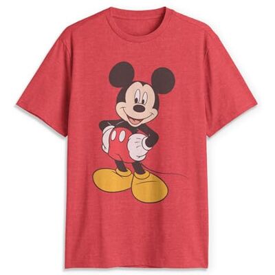 Disney Herren Klassisches Mickey Mouse Kurzarm Voller Größe T-Shirt, Rot meliert, Klein Disney Herren Klassisches Mickey Mouse Kurzarm Voller Größe T-Shirt, Rot meliert, Klein