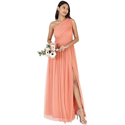 Anaya with Love Damen Womens Ladies Maxi One Cold Shoulder Dress with Slit Split Sleeveless Prom Wedding Guest Bridesmaid Ball Evening Gown Kleid, Coral Pink, 40 Anaya with Love Damen Womens Ladies Maxi One Cold Shoulder Dress with Slit Split Sleeveless Prom Wedding Guest Bridesmaid Ball Evening Gown Kleid, Coral Pink, 40