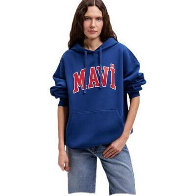 Mavi Damen Logo Hooded Sweatshirt T-Shirt, Navy Peony, S Mavi Damen Logo Hooded Sweatshirt T-Shirt, Navy Peony, S