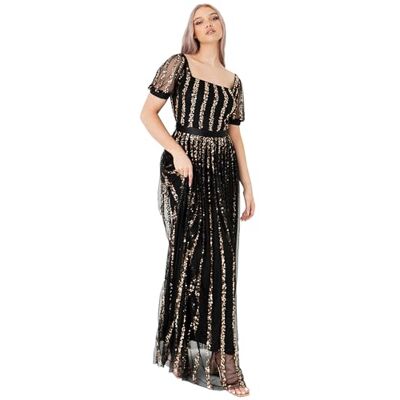 Maya Deluxe Damen Womens Ladies Maxi Occasion Dress Sequin Square Neck High Waist A Cut Evening Gown For W Kleid, Schwarz, 44 EU Maya Deluxe Damen Womens Ladies Maxi Occasion Dress Sequin Square Neck High Waist A Cut Evening Gown For W Kleid, Schwarz, 44 EU