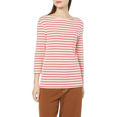 Amazon Essentials Damen Bateau-Ausschnitt T-Shirt mit 3/4-Ärmeln, Schmale Passform, Red Stripe, XL Amazon Essentials Damen Bateau-Ausschnitt T-Shirt mit 3/4-Ärmeln, Schmale Passform, Red Stripe, XL