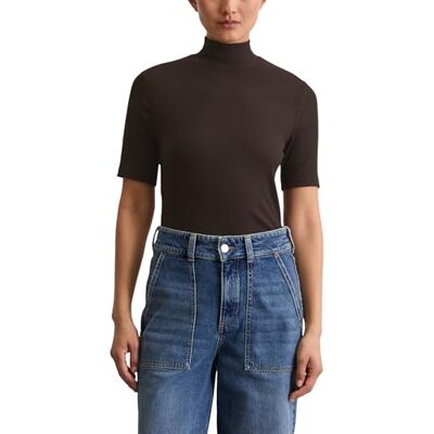Marc O' Polo Marc OߴPolo Damen T-Shirt mit Rollkragen Slim Fit, Braun (Dark Coffee), L Marc O' Polo Marc OߴPolo Damen T-Shirt mit Rollkragen Slim Fit, Braun (Dark Coffee), L