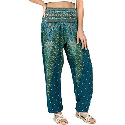 Lofbaz Damen Haremshose Yogahose Pumphose Hippie Hose Boho Kleidung Festival Outfit Sommerhose Leicht Sommer Hosen Peacock 1 Teal Grün L Lofbaz Damen Haremshose Yogahose Pumphose Hippie Hose Boho Kleidung Festival Outfit Sommerhose Leicht Sommer Hosen Peacock 1 Teal Grün L