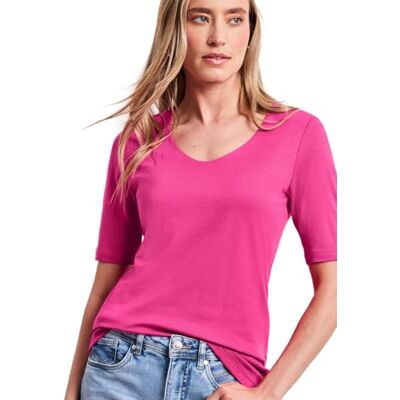 Street One Damen Basic T-Shirt mit V-Neck in Unifarbe Street One Damen Basic T-Shirt mit V-Neck in Unifarbe