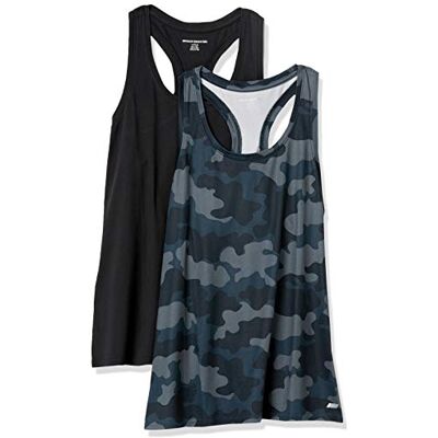 Amazon Essentials Damen Schnelltrocknendes Sport-Tanktop aus Tech Stretch mit Ringerrücken und U-Ausschnitt, 2er-Pack, Grau Tarnmuster/Schwarz, L Amazon Essentials Damen Schnelltrocknendes Sport-Tanktop aus Tech Stretch mit Ringerrücken und U-Ausschnitt, 2er-Pack, Grau Tarnmuster/Schwarz, L