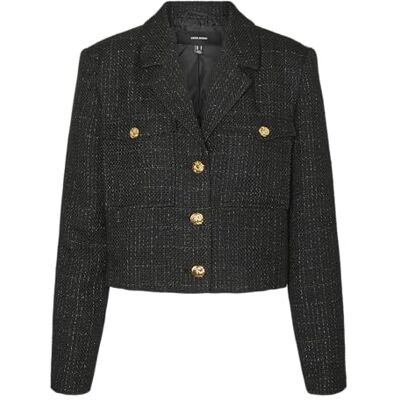 VERO MODA Damen VMLAURA Crop Jacket Jacke, Black, M VERO MODA Damen VMLAURA Crop Jacket Jacke, Black, M