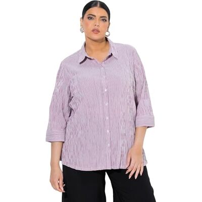 Ulla Popken Damen große Größen Übergrößen Plus Size Bubble-Bluse, Streifen, Hemdkragen, 3/4-Arm magnolienrot 58+ 797458820-58+ Ulla Popken Damen große Größen Übergrößen Plus Size Bubble-Bluse, Streifen, Hemdkragen, 3/4-Arm magnolienrot 58+ 797458820-58+