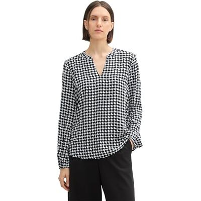 TOM TAILOR Damen Bluse mit V-Ausschnitt, 36888 Black Geometric Minimal, 36 TOM TAILOR Damen Bluse mit V-Ausschnitt, 36888 Black Geometric Minimal, 36