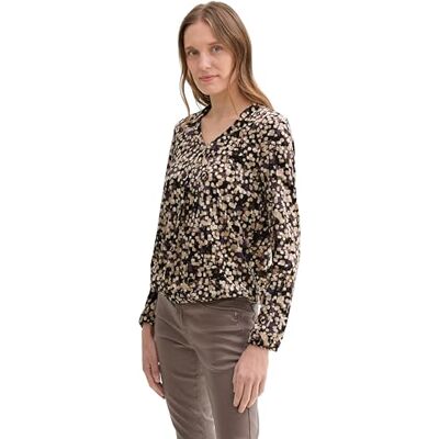TOM TAILOR Damen Longsleeve mit Kragen, 36557 Neutral Watercolor Squares, XL TOM TAILOR Damen Longsleeve mit Kragen, 36557 Neutral Watercolor Squares, XL