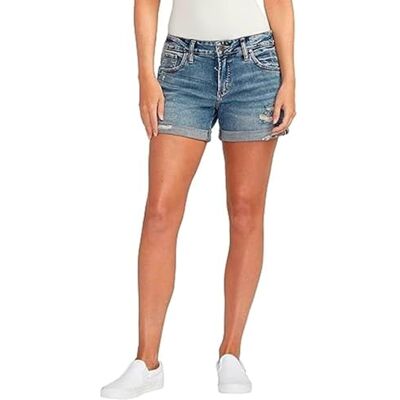Silver Jeans Co. Damen Boyfriend Mid Rise Shorts, Mittlere Stretch-Größe, 26W x 4L Silver Jeans Co. Damen Boyfriend Mid Rise Shorts, Mittlere Stretch-Größe, 26W x 4L
