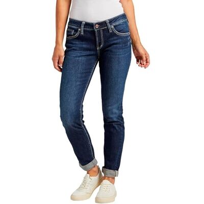 Silver Jeans Co. Damen Boyfriend Mid Rise Slim Leg Jeans, Indigo, 29W x 29L Silver Jeans Co. Damen Boyfriend Mid Rise Slim Leg Jeans, Indigo, 29W x 29L