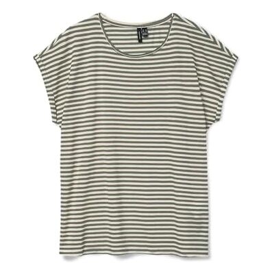 VERO MODA Damen VMAVA Plain SS TOP Stripe GA JRS NOOS T-Shirt, Laurel Wreath/Stripes:Pristine, S VERO MODA Damen VMAVA Plain SS TOP Stripe GA JRS NOOS T-Shirt, Laurel Wreath/Stripes:Pristine, S