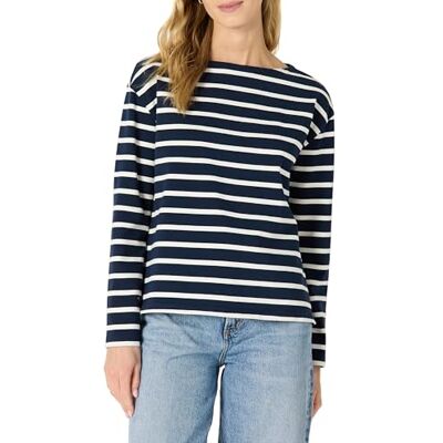 Amazon Essentials Langärmliges Oberteil für Damen, 100% Baumwolle, mit U-Boot-Ausschnitt, Marineblau, gestreift, Größe L Amazon Essentials Langärmliges Oberteil für Damen, 100% Baumwolle, mit U-Boot-Ausschnitt, Marineblau, gestreift, Größe L