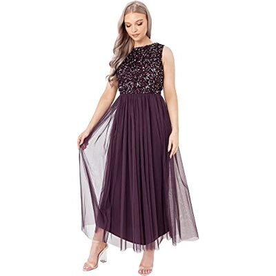 Maya Deluxe Vrouwen Midaxi Jurk Dames Mouwloze Pailletten Hoge Empire Taille Tule Versierd voor Bruiloft Gast Bal Bruidsmeisje, Bessen, 38 Maya Deluxe Vrouwen Midaxi Jurk Dames Mouwloze Pailletten Hoge Empire Taille Tule Versierd voor Bruiloft Gast Bal Bruidsmeisje, Bessen, 38