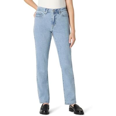 Amazon Essentials Damen Mittelelastische Slim-Fit-Jeans mit Geradem Bein und Mittelhohem Bund, 77,5cm Beininnenlänge, Helles Eisblau, 36 Amazon Essentials Damen Mittelelastische Slim-Fit-Jeans mit Geradem Bein und Mittelhohem Bund, 77,5cm Beininnenlänge, Helles Eisblau, 36