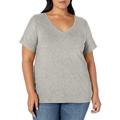 Amazon Essentials Damen Plus Size V-Ausschnitt T-Shirt mit Kurzen Ärmeln, Klassische Passform, Hellgrau Meliert, XXL Große Größen Amazon Essentials Damen Plus Size V-Ausschnitt T-Shirt mit Kurzen Ärmeln, Klassische Passform, Hellgrau Meliert, XXL Große Größen