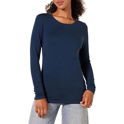 Amazon Essentials Damen Regular-Fit Langarm-T-Shirt Rundhalsausschnitt (In Übergröße Erhältlich), Marineblau, S Amazon Essentials Damen Regular-Fit Langarm-T-Shirt Rundhalsausschnitt (In Übergröße Erhältlich), Marineblau, S