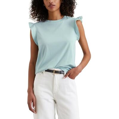 Marc O' Polo Denim Damen T-Shirt mit Ärmel-Volant Regular Fit, Blau (Blue Fog), L Marc O' Polo Denim Damen T-Shirt mit Ärmel-Volant Regular Fit, Blau (Blue Fog), L