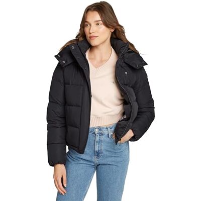 Calvin Damen Pufferjacke Matte Short Puffer mit Kapuze, Schwarz (Ck Black), XXL Calvin Damen Pufferjacke Matte Short Puffer mit Kapuze, Schwarz (Ck Black), XXL