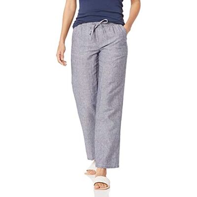 Amazon Essentials Damen Hose aus Leinengemisch mit Kordelzug lockere Passform weites Bein (in Übergröße erhältlich), Grau Vertikale Streifen, XL Amazon Essentials Damen Hose aus Leinengemisch mit Kordelzug lockere Passform weites Bein (in Übergröße erhältlich), Grau Vertikale Streifen, XL