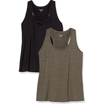 Amazon Essentials Damen Schnelltrocknendes Sport-Tanktop aus Tech Stretch mit Ringerrücken und U-Ausschnitt, 2er-Pack, Olivgrüner Weltraumfarbstoff/Schwarz, S Amazon Essentials Damen Schnelltrocknendes Sport-Tanktop aus Tech Stretch mit Ringerrücken und U-Ausschnitt, 2er-Pack, Olivgrüner Weltraumfarbstoff/Schwarz, S