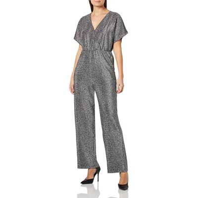 PIECES Damen Pcserina Ss Wrap Bc Jumpsuit, Black/Detail:silver Glitter ,S PIECES Damen Pcserina Ss Wrap Bc Jumpsuit, Black/Detail:silver Glitter ,S