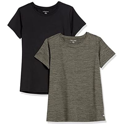 Amazon Essentials Damen Schnelltrocknendes Kurzärmliges Sport-T-Shirt aus Tech Stretch mit Rundhalsausschnitt, 2er-Pack, Olivgrüner Weltraumfarbstoff/Schwarz, XXL Amazon Essentials Damen Schnelltrocknendes Kurzärmliges Sport-T-Shirt aus Tech Stretch mit Rundhalsausschnitt, 2er-Pack, Olivgrüner Weltraumfarbstoff/Schwarz, XXL