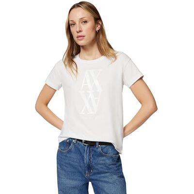 Giorgio Armani Women's Short Sleeve Tone on Tone Logo Print Regular Boxy fit, T-Shirt, White, L Giorgio Armani Women's Short Sleeve Tone on Tone Logo Print Regular Boxy fit, T-Shirt, White, L