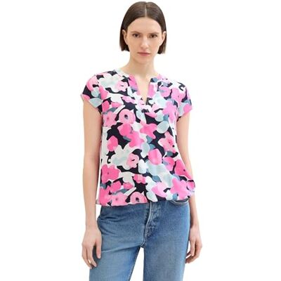 TOM TAILOR Damen Kurzarm-Bluse mit Muster , pink colorful floral design, 32 TOM TAILOR Damen Kurzarm-Bluse mit Muster , pink colorful floral design, 32