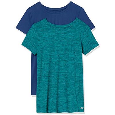Amazon Essentials Damen Schnelltrocknendes Kurzärmliges Sport-T-Shirt aus Tech Stretch mit Rundhalsausschnitt, 2er-Pack, Blau/Blaugrün Space-dye, XL Amazon Essentials Damen Schnelltrocknendes Kurzärmliges Sport-T-Shirt aus Tech Stretch mit Rundhalsausschnitt, 2er-Pack, Blau/Blaugrün Space-dye, XL