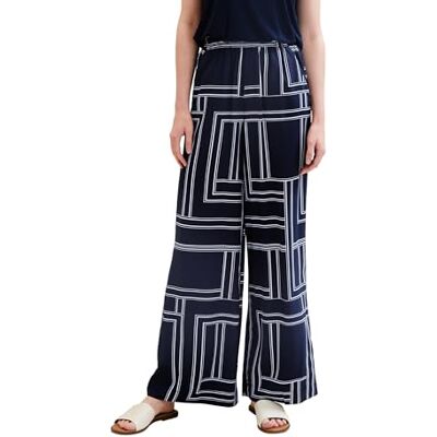 TOM TAILOR Damen Loose Fit Palazzo Hose, navy geometric design, 32/30 TOM TAILOR Damen Loose Fit Palazzo Hose, navy geometric design, 32/30